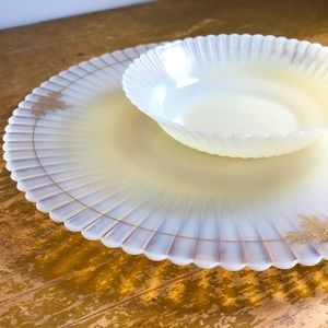 MacBeth Evans Petalware Gold Decal Cake Plate and Cremax Bowl Vintage